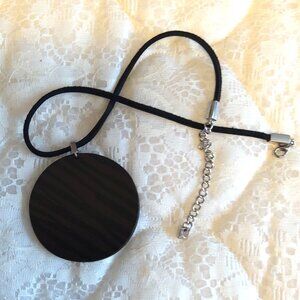 New Bauxo Black Leather Necklace with Dark Brown Leather Handmade Print Pendant